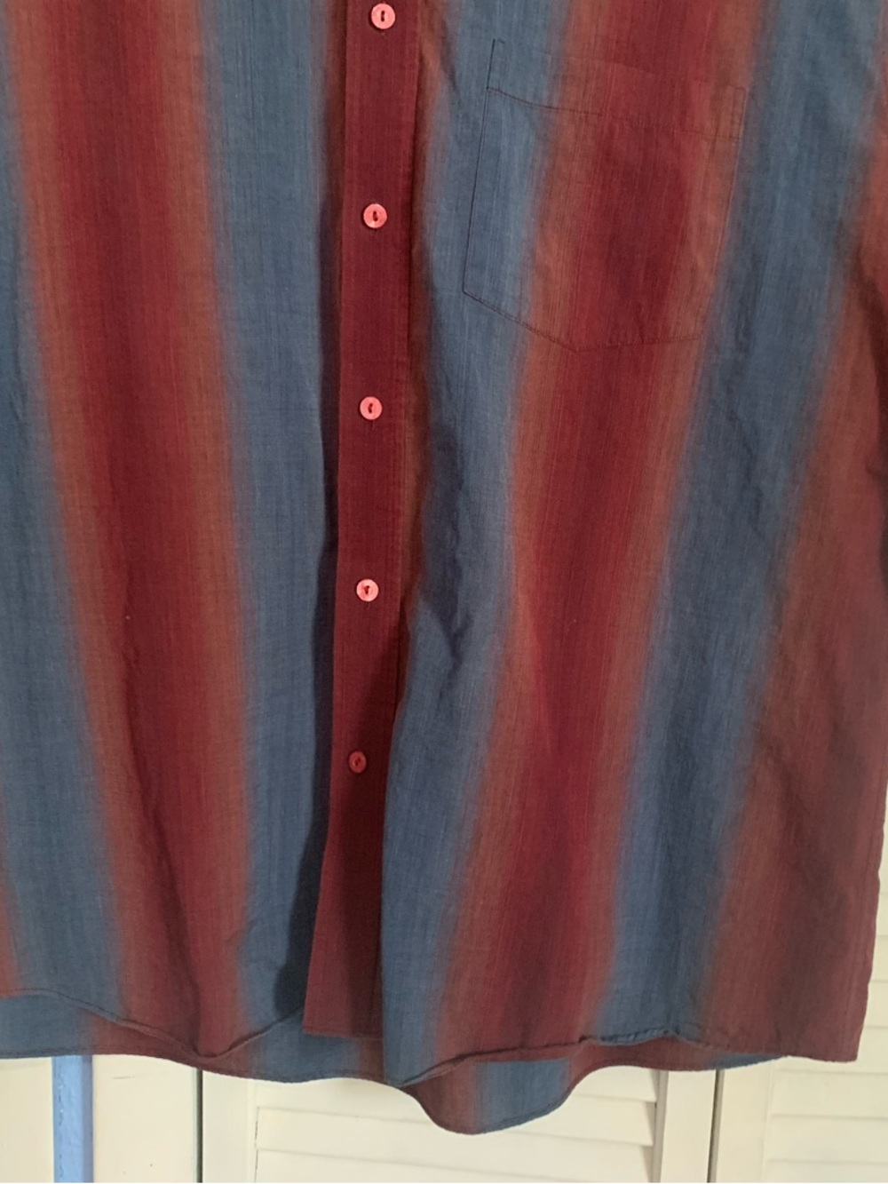 Bugatchi Uomo Men's Burgundy and Blue Vertical Stripe Button-Down Shirt - Picture 3 of 8